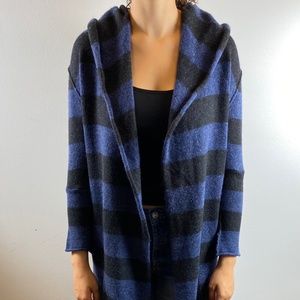VINCE STRIPED WOOL-BLEND HOODED OPEN CARDIGAN SZ S
